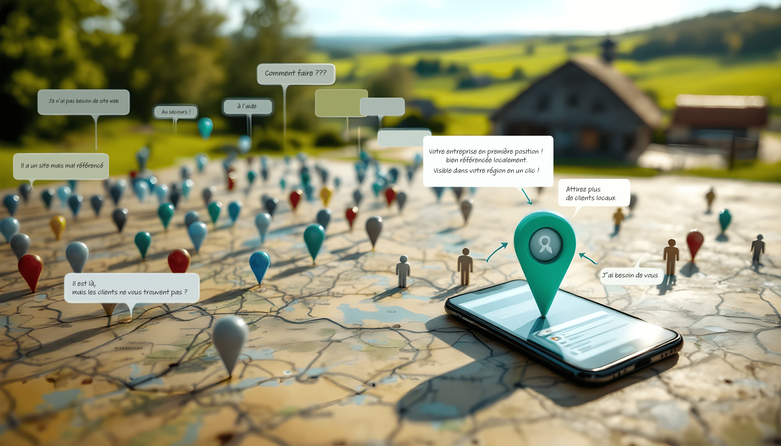 Illustration de stratégies de référencement local pour entreprise visant à améliorer la visibilité sur les recherches locales et attirer des clients proches.